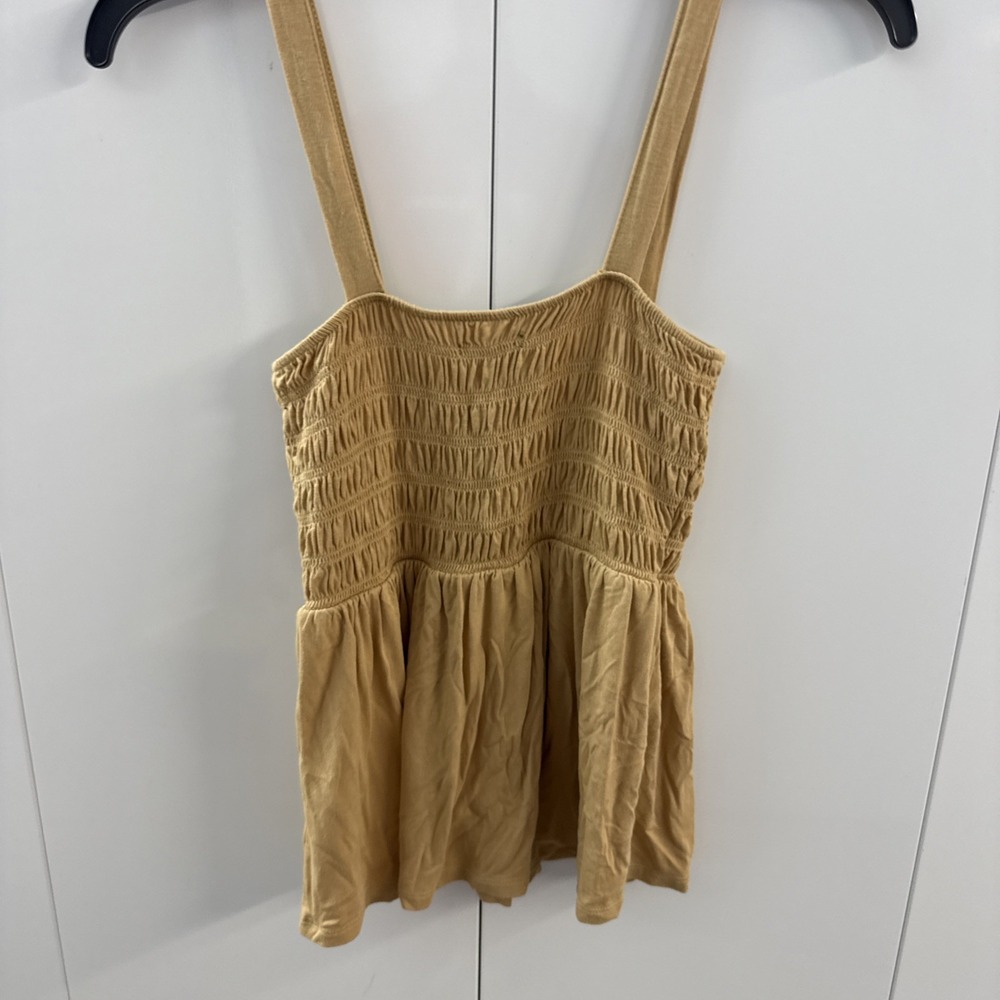 American Eagle Smocked Babydoll Tank Womens XS Tan Boho Coastal Cowgirl Top - Picture 4 of 8